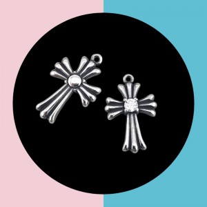 비즈팡 [S3-01-10]써지컬스틸 펜던트 큐빅십자가고리형 12x18.6mm ,1개