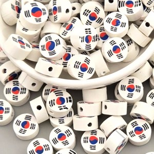 비즈팡 [PA-032P]폴리머클레이비즈 한국문양 태극기통과형 9mm (원형) ,10개