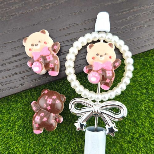 비즈팡 [BG-4-56]볼꾸파츠 아크릴 핑크리본곰돌이 통과형 21x26mm (내경2.4mm) 볼꾸파츠용 키링용 ,1개