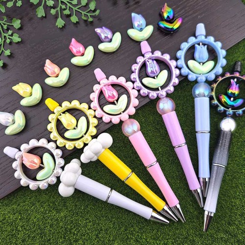 비즈팡 [BG-5-17]볼꾸파츠 아크릴 오로라튤립꽃+꽃받침 볼꾸비즈 키링용 ,1세트