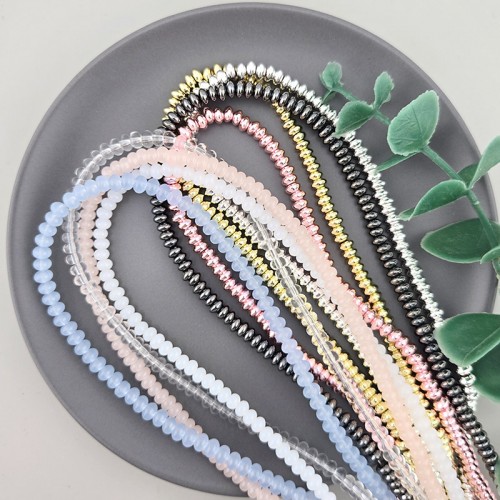 비즈팡 [CA-21-00]글라스론델 4.5mm(4.5x3mm) 투명 메탈 8color ,1줄(약120개)