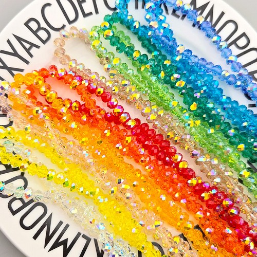 비즈팡 [CR-60-00]크리스탈론델컷 6mm(6x4mm) A급전기도금 AB 11color ,1줄(약95개)