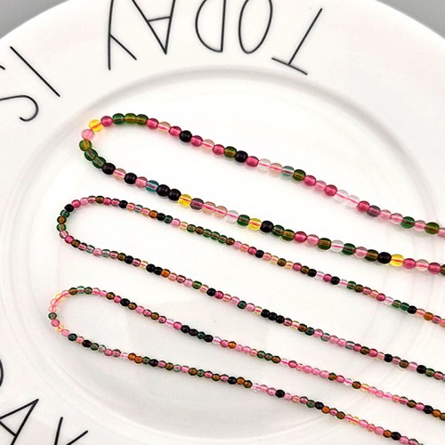 비즈팡 [CC-01-00]크리스탈수정컷 라운드 2mm 3mm 합성투어마린믹스 ,1줄(약38cm)