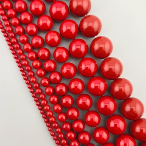 비즈팡 [HP-05-00]핵진주라운드 3mm 레드 산호 경면주사 대용 ,반줄