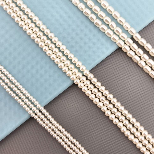 비즈팡 [G1-001-00]글라스진주 유리진주 라운드 쌀알 2/3/3x4mm 크림 3종 모음 ,1줄(약39cm)