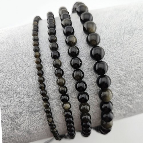 비즈팡 [J2-100-01]원석라운드 4/6/8/10mm 천연석 흑요석 옵시디언 ,반줄