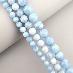 비즈팡 [J2-101-02]원석라운드 6mm 천연석 아쿠아마린  ,반줄