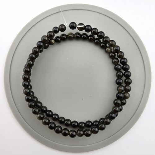 비즈팡 [J2-100-01]원석라운드 4mm 천연석 흑요석 옵시디언 ,반줄