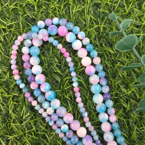 비즈팡 [J1-214-07]원석라운드 4mm 6mm 8mm 칠색옥 핑크블루믹스 ,반줄