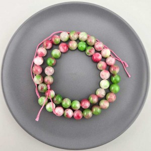 비즈팡 [J10-1-16]원석라운드 8mm 착색옥 로즈그린믹스(1) ,1줄(45개)