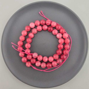 비즈팡 [J10-1-04]원석라운드 8mm 착색옥 로즈레드(7) ,1줄(45개)