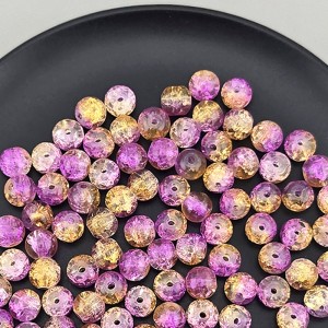 비즈팡 [J10-7-03]원석라운드 8mm 투톤크랙볼 퍼플골드 ,1줄(100개미만)