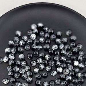 비즈팡 [J10-7-09]원석라운드 6mm 투톤크랙볼 블랙실버 ,1줄(120개미만)