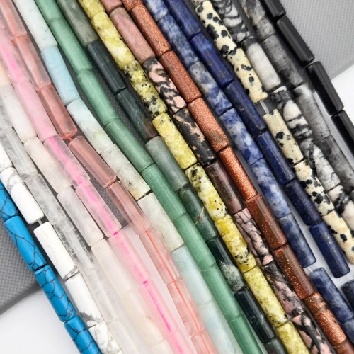 비즈팡 [J1-304-00]원석 원통 막대 파이프 4x14mm 천연석 착색 18종 모음 ,반줄(약18cm)