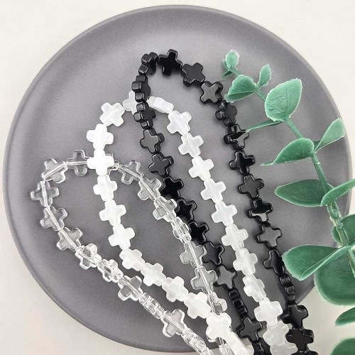 비즈팡 [J8-2-01]원석십자가 10mm 합성석 투명 반투명 블랙 3종 (묵주팔찌용)