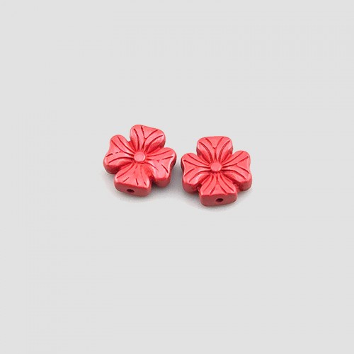 비즈팡 [JS-2-09]경면주사 제왕사90% 네잎꽃 9mm 가로홀 (내경0.8mm) ,1개