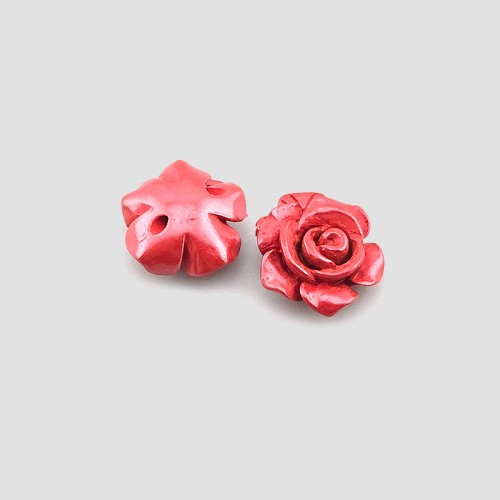 비즈팡 [JS-2-10]경면주사 제왕사90% 장미꽃 12mm 가로홀 (내경1mm) ,1개