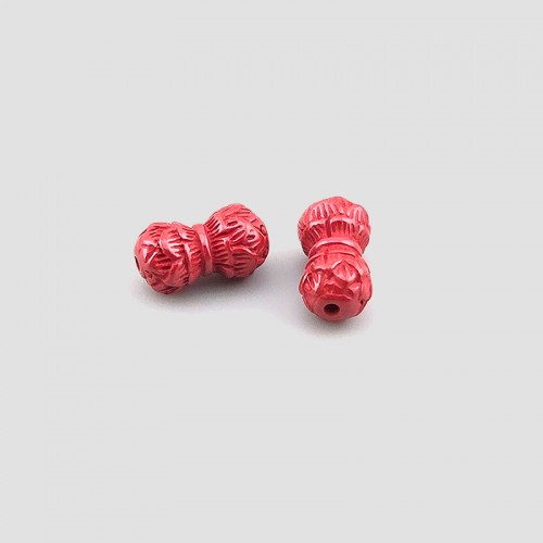 비즈팡 [JS-2-19]경면주사 제왕사90% 연꽃장구 13x7mm (내경1mm) ,1개