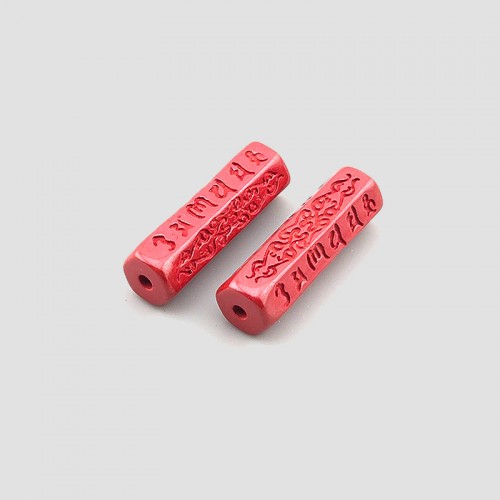 비즈팡 [JS-2-20]경면주사 제왕사90% 옴자육각원통 23x6.8mm (내경1mm)  ,1개