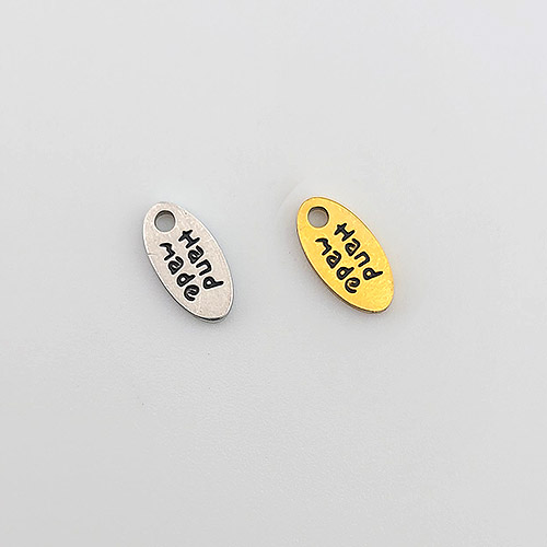 비즈팡 [S1-04-001]써지컬스틸 펜던트 펀칭핸드메이드타원태그 10x5mm (블랙각인) ,1개