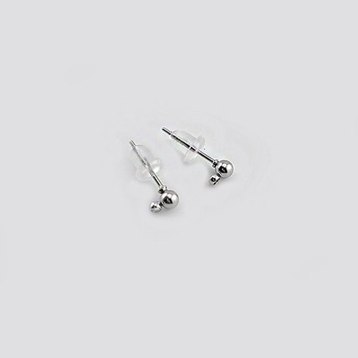 비즈팡 [S1-5-001]써지컬스틸 귀걸이 볼포스트 3mm 가로형고리 무도금 고무클러치 ,1쌍(2개)