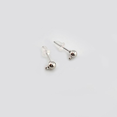비즈팡 [S1-5-001]써지컬스틸 귀걸이 볼포스트 4mm 가로형고리 무도금 고무클러치 ,1쌍(2개)