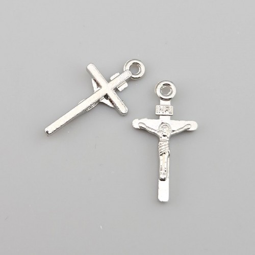 비즈팡 [PR-1-02]묵주펜던트 메탈예수십자가 고리형 11x22mm ,1개