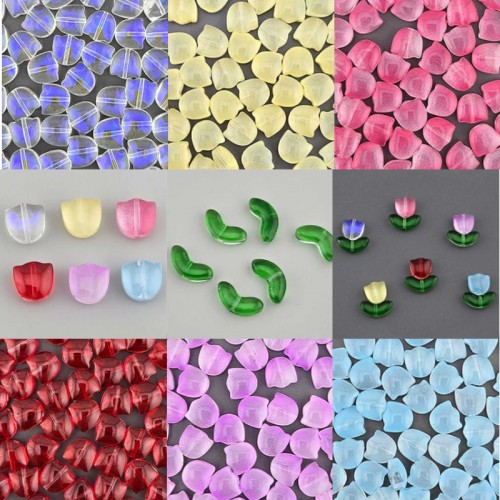 비즈팡 [PA-012]글라스 튤립꽃&꽃받침 6color 세로홀 (꽃과꽃받침별도구매) ,100개(대량)
