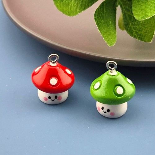 비즈팡 [PB-1-09]아크릴펜던트 버섯고리형 16x20mm (레드,그린) ,1개