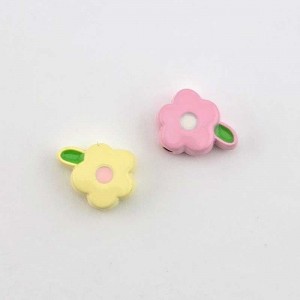 비즈팡 [PA-1-04]메탈통과형 에폭꽃잎통과형 12x9mm(내경1.4mm) 옐로 핑크 ,1개