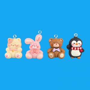 비즈팡 [PB-2-35]아크릴펜던트 동물4종 고양이 토끼 곰 펭귄 동물펜던트  (키링용) ,1개