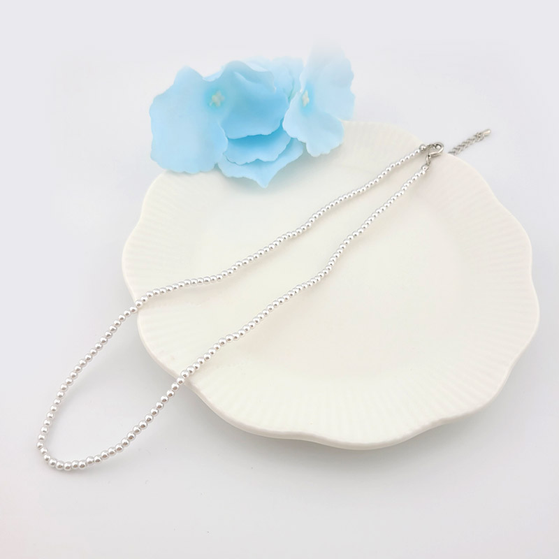 비즈팡 [N-001-01]아크릴진주목걸이줄 진주2.5mm화이트+실버 약40cm+조정자 ,1개