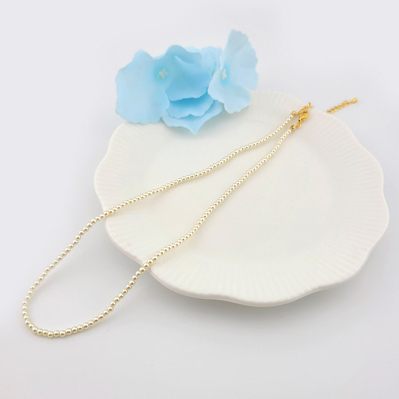 비즈팡 [N-001-02]아크릴진주목걸이줄 진주2.5mm크림로즈+골드 약40cm+조정자 ,1개