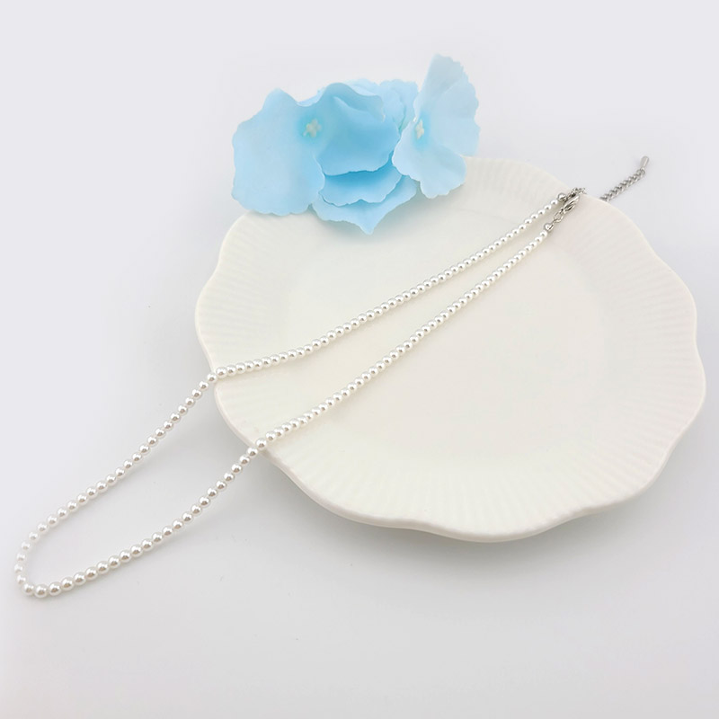 비즈팡 [N-001-03]아크릴진주목걸이줄 진주3mm크림+실버 약40cm+조정자 ,1개