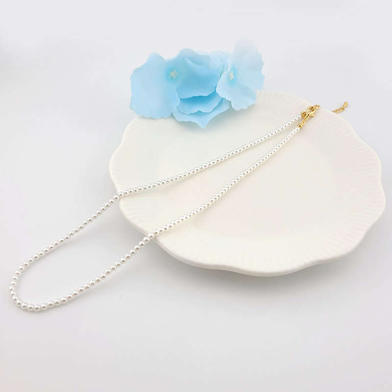 비즈팡 [N-001-04]아크릴진주목걸이줄 진주3mm크림+골드 약40cm+조정자 ,1개