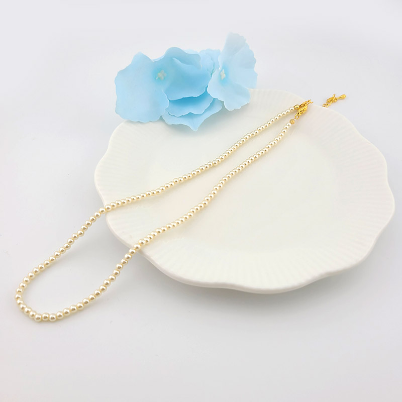 비즈팡 [N-001-05]아크릴진주목걸이줄 진주3mm크림로즈+골드 약40cm+조정자 ,1개