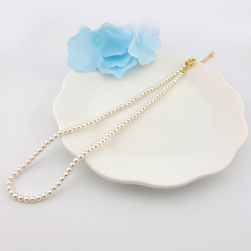 비즈팡 [N-001-06]아크릴진주목걸이줄 진주4mm크림+골드 약40cm+조정자 ,1개