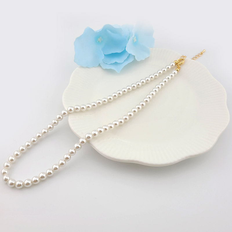 비즈팡 [N-001-07]아크릴진주목걸이줄 진주6mm크림+골드 약40cm+조정자 ,1개