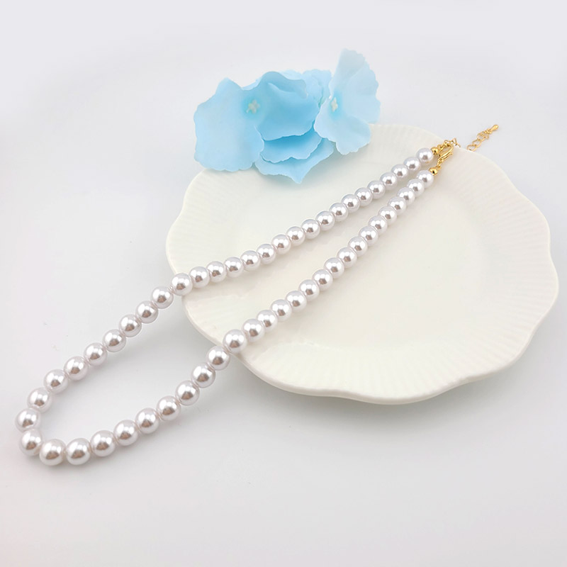 비즈팡 [N-001-08]아크릴진주목걸이줄 진주8mm화이트+골드 약40cm+조정자 ,1개