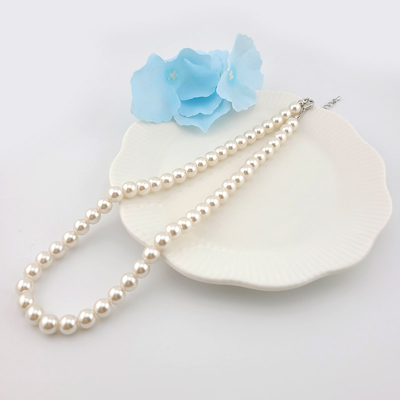 비즈팡 [N-001-09]아크릴진주목걸이줄 진주8mm크림+실버 약40cm+조정자 ,1개