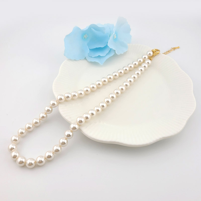 비즈팡 [N-001-10]아크릴진주목걸이줄 진주8mm크림+골드 약40cm+조정자 ,1개