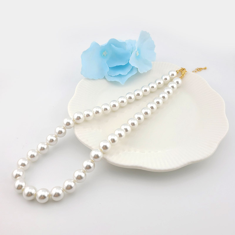 비즈팡 [N-001-11]아크릴진주목걸이줄 진주10mm크림+골드 약40cm+조정자 ,1개