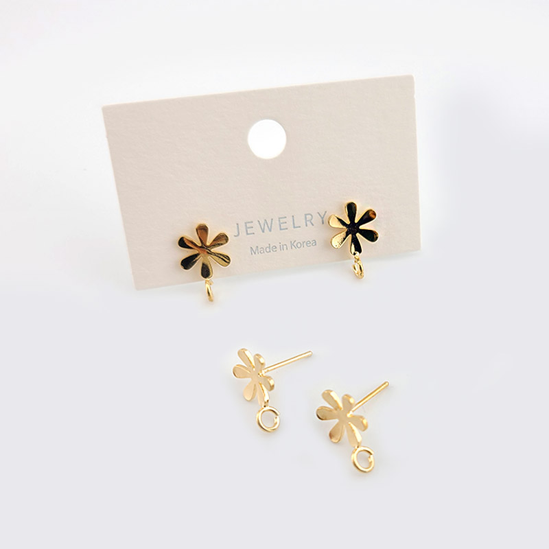 비즈팡 [EP-002-01]귀걸이 다섯꽃잎포스트 8x13mm 무니켈침 고무클러치 ,1쌍(2개)