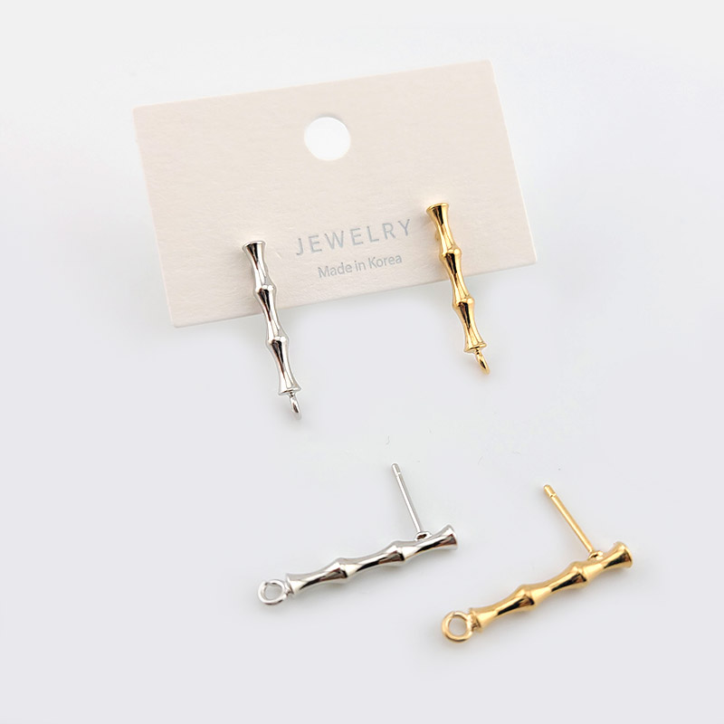 비즈팡 [EP-002-03]귀걸이 대나무포스트 3x23mm 신주 무니켈침 고무클러치 ,1쌍(2개)