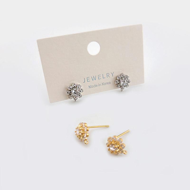비즈팡 [EP-002-08]귀걸이 큐빅데이지꽃포스트 8x10mm 무니켈침 고무클러치 ,1쌍(2개)