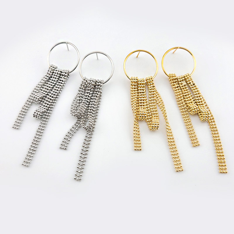 비즈팡 [EP-002-09]귀걸이 체인리본롱포스트 3단군번 23x85mm 무니켈침 고무클러치 ,1쌍(2개)