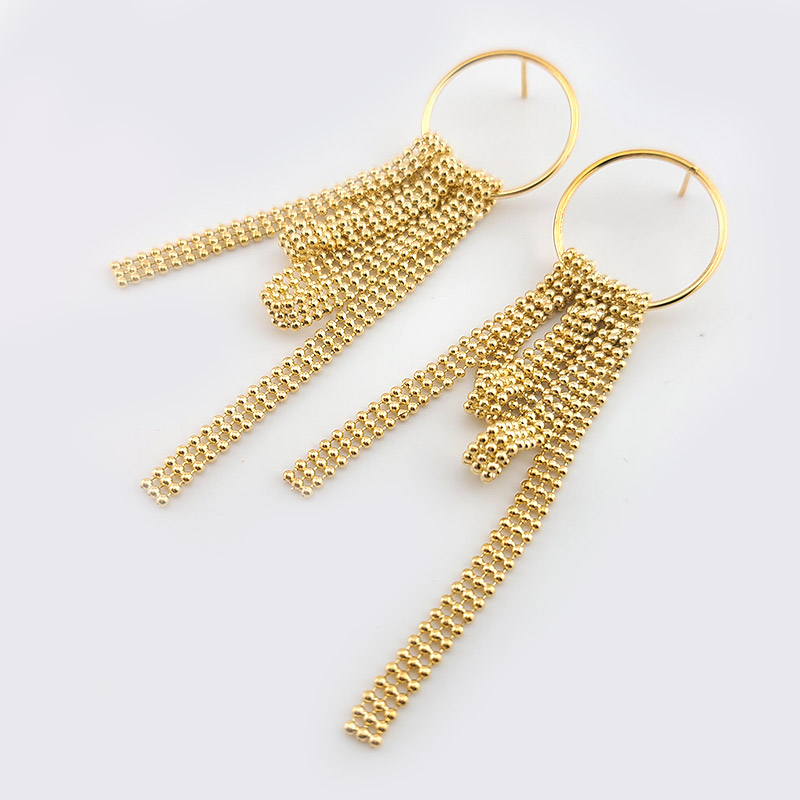 비즈팡 [EP-002-09]귀걸이 체인리본롱포스트 3단군번 23x85mm 무니켈침 골드 고무클러치 ,1쌍(2개)