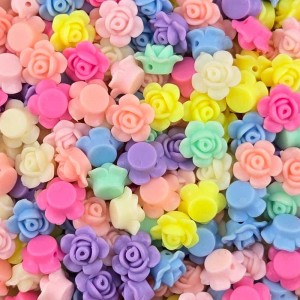 비즈팡 [RA-3-14]아크릴 장미꽃통과형 13mm (내경1.2mm) 파스텔멀티 (가로홀) ,45개