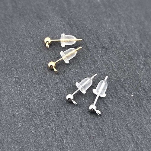 비즈팡 [EP-1-01]귀걸이재료 볼포스트 3mm 가로형고리 OR 전기금 고무클러치 ,1쌍(2개)