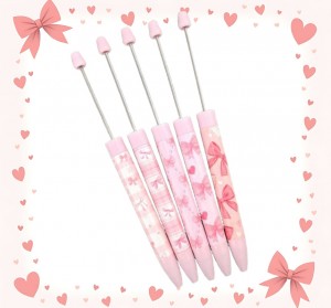 비즈팡 [BG-1-08]볼꾸 볼펜꾸미기 펜꾸 꾸미기재료 비즈볼펜 핑크리본볼펜 (랜덤) ,1개